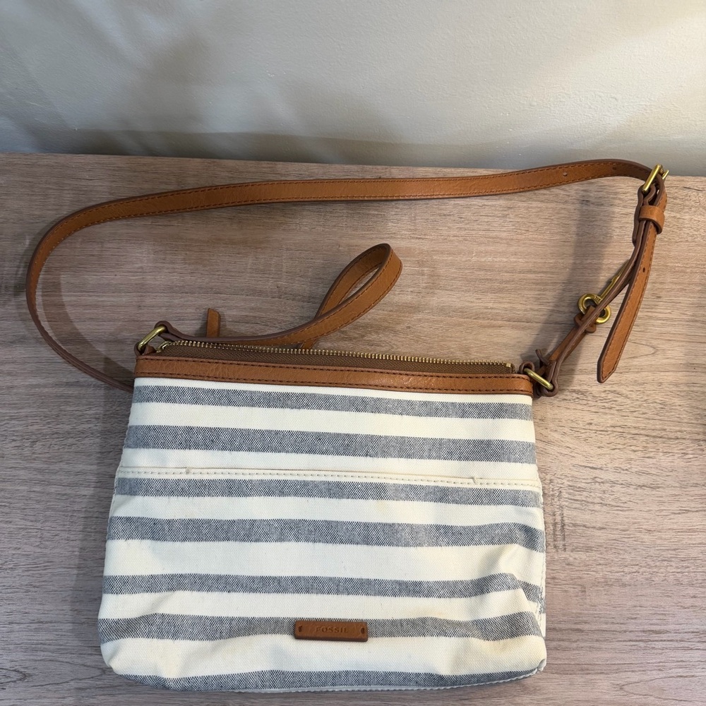 Fossil Fiona Striped Crossbody Bag with Tan Leather Trim - Picture 3 of 12